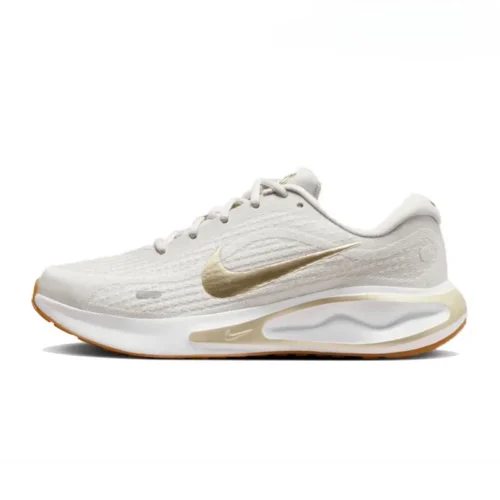 Nike Journey Run Men's Women's Running Shoes Non Slip, Durable, Comfortable, Thick Soled, Lightweight, Low Cut, Gray and Golden