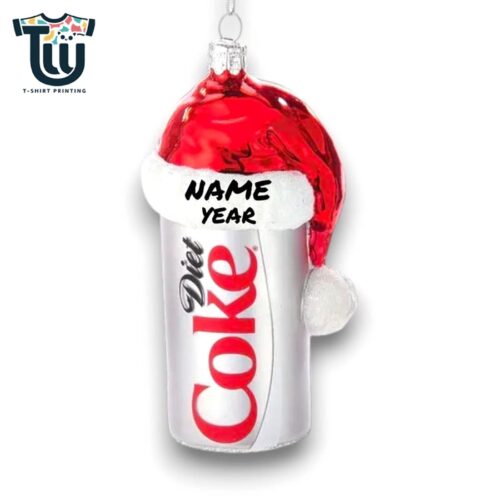 Personalized Coca-cola Glass Diet Coke Can With Santa Hat Christmas Ornament