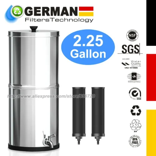 Gravity-Fed Water Filter with 2 Black Water Filter Elements Provides Clean, Refreshing Water at Home, Camping, RVing, Off-Grid